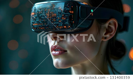 Woman in the Virtual Reality Mask in the Modern Future of Innovation Woman in the Virtual Reality Mask in the Modern Future of Innovation 131400359
