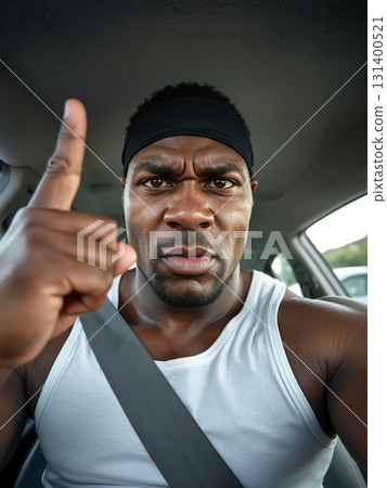 Portrait of Black Man Driving Car for Lifestyle and Automotive Design 131400521