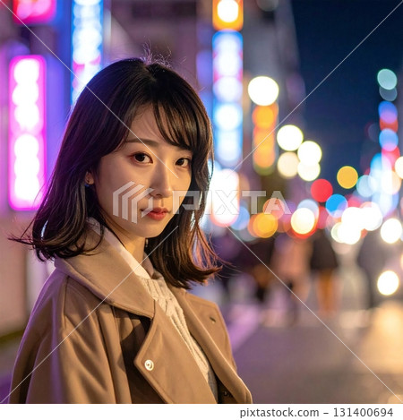 雕像在夜晚的城市燈光映襯下,表情平靜,令人印象深刻。 雕像在夜晚的城市燈光映襯下,表情平靜,令人印象深刻。 131400694