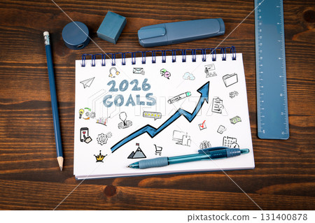 2026 Business Goals Strategy Planning with Growth Arrow on Notepad 131400878