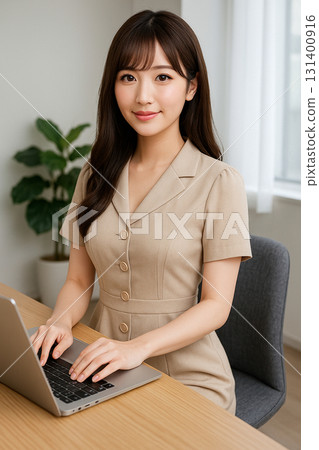 女性辦公桌工作 女性辦公桌工作 131400916