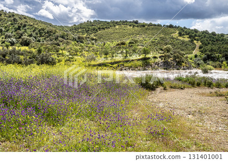 Hiking along the river Vascao located near Gioes in the Algarve region in Portugal. 131401001