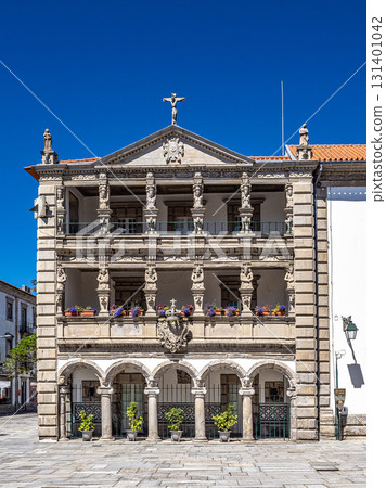 Partial view of the Republic Square in Viana do Castelo, Portugal. Historic architecture buildings in the city center. Partial view of the Republic Square in Viana do Castelo, Portugal. Historic architecture buildings in the city center. 131401042