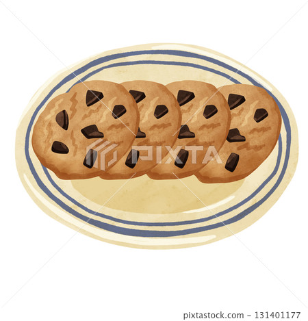 盤子上擺放的巧克力餅乾,水彩手繪插圖 盤子上擺放的巧克力餅乾,水彩手繪插圖 131401177
