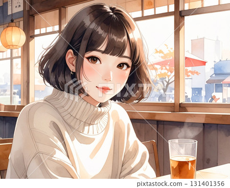 Woman relaxing in a cafe 131401356