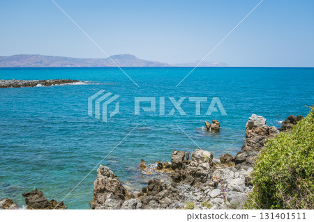 Beautiful Cretan landscape and rocky Mediterranean beach 131401511
