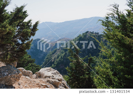 White Mountains in Crete, Greek island mountain landscape with typical Mediterranean terrain. 131401534