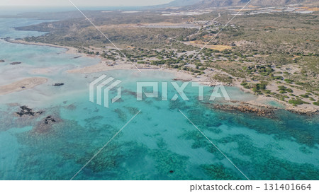 Stunning beach and crystal clear turquoise sea water at Elafonisi. 131401664