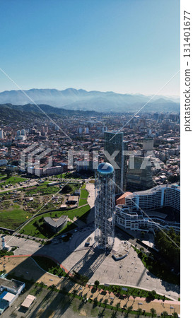 Batumi, Georgia: Aerial View of a Modern City with Port, Skyscrapers, and Breathtaking Nature 131401677