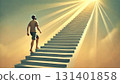 A man climbing the stairs one step at a time, training hard. For psychology and self-improvement content. 131401858