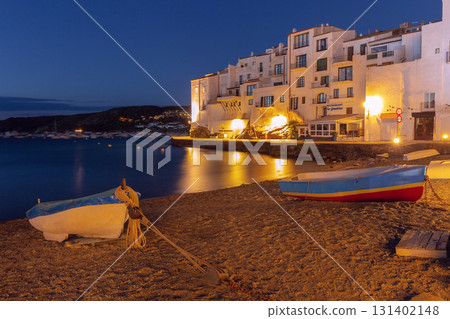 Cadaques beachfront at night, Cadaques, Spain Cadaques beachfront at night, Cadaques, Spain 131402148