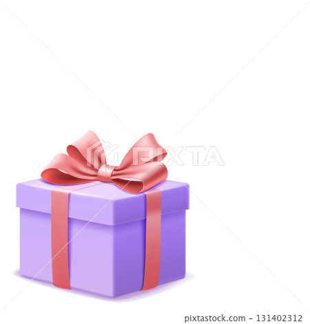 Purple gift box with pink ribbon and bow. Purple gift box with pink ribbon and bow. 131402312