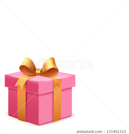 Pink gift box with a golden ribbon. 131402315