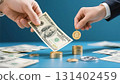 Illustration showing how paper money is being replaced by digital currency 131402459