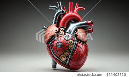 Mechanical artificial heart with gears, surgery and pacemaker tech - ai generated 131402510