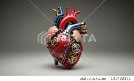 Mechanical artificial heart with gears, surgery and pacemaker tech - ai generated 131402591