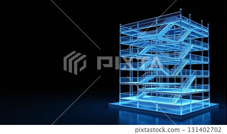 Modern digital wireframe building blueprint, sharp angles and details - ai generated 131402702