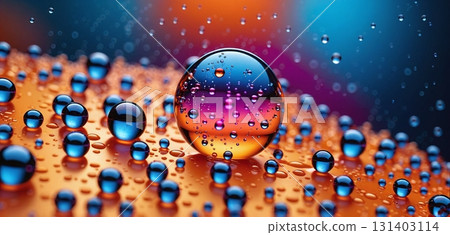 Colorful glass spheres and molecules with liquid reflections - ai generated Colorful glass spheres and molecules with liquid reflections - ai generated 131403114