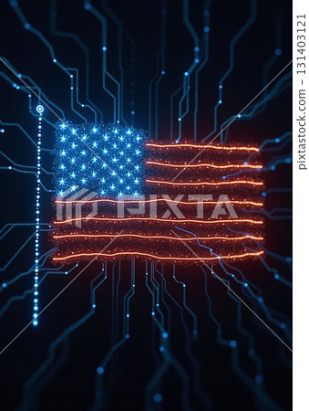 US flag formed by glowing circuits symbolizes digital progress - ai generated US flag formed by glowing circuits symbolizes digital progress - ai generated 131403121