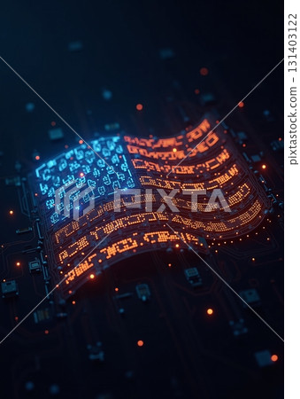 US flag formed by glowing circuits symbolizes digital progress - ai generated 131403122