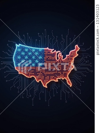 US flag formed by glowing circuits symbolizes digital progress - ai generated 131403123