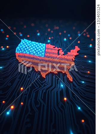 US flag formed by glowing circuits symbolizes digital progress - ai generated 131403124