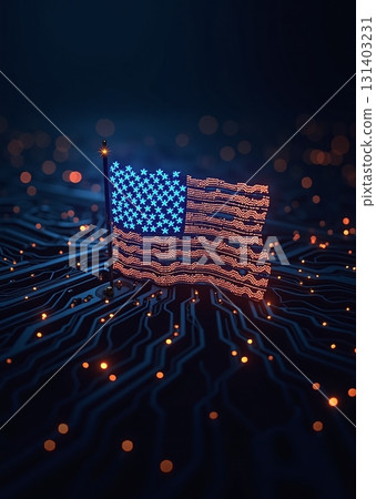 US flag formed by glowing circuits symbolizes digital progress - ai generated US flag formed by glowing circuits symbolizes digital progress - ai generated 131403231