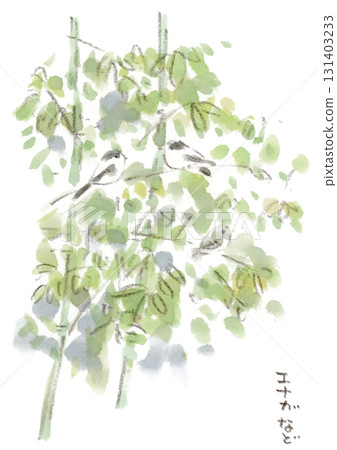 竹林中發現的長尾山雀的水彩畫 竹林中發現的長尾山雀的水彩畫 131403233