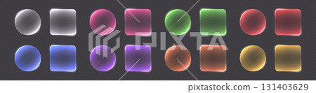 Transparent glass buttons, colorful clear banners. Transparent glass buttons, colorful clear banners. 131403629