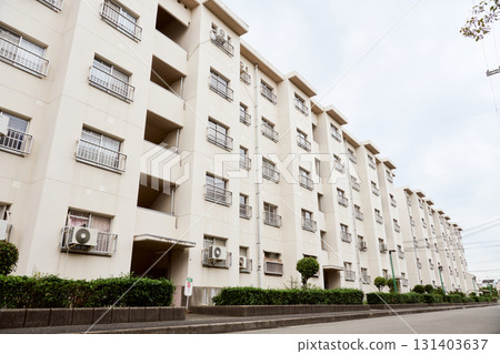 The exterior of an old housing complex. Housing conditions in Japan The exterior of an old housing complex. Housing conditions in Japan 131403637