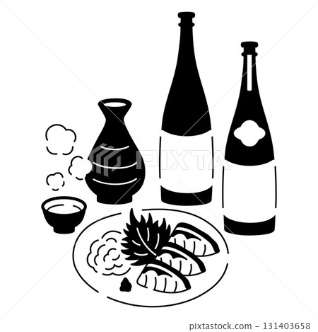 Sake and sashimi illustration 131403658