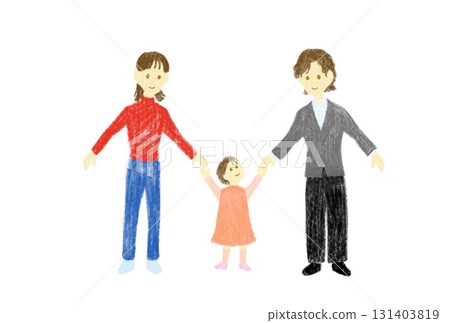 A girl holding hands with two adult women 131403819