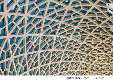 Architectural detail texture background with oriental hexagonal grid pattern 131404022