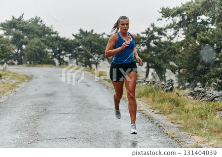 Unstoppable: A Determined Athlete Trains Through the Rain in Pursuit of Marathon Glory 131404039