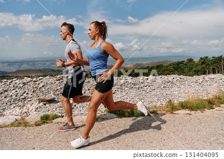 Mountain Bliss: Capturing the Joy of Morning Trail Running 131404095