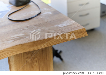 Close-Up of Finished Wooden Products Table and Sideboard 131404390