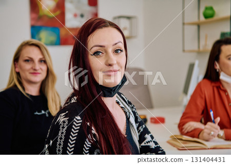 Professional Businesswomen Leading Meeting on New Projects in Modern Office. 131404431