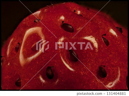 Macro Close-Up of Strawberry Surface With Glossy Texture and Seeds Macro Close-Up of Strawberry Surface With Glossy Texture and Seeds 131404881