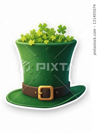 Green leprechaun hat with shamrocks for st. patrick's day celebration. AI generation 131405074
