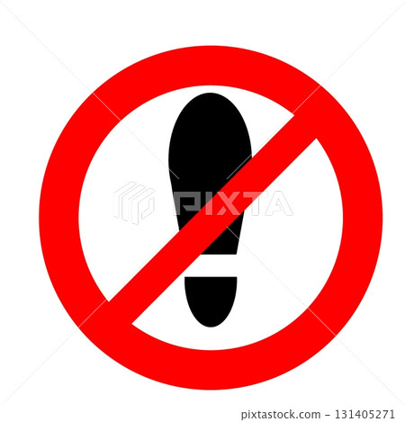 No shoes allowed sign with footprints and a diagonal line 131405271