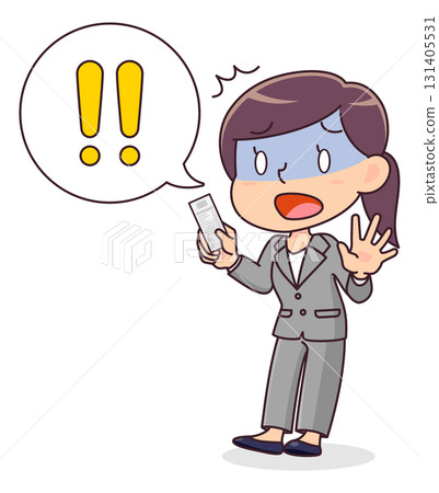 一位身穿西裝的女士對收據感到驚訝的插圖 131405531