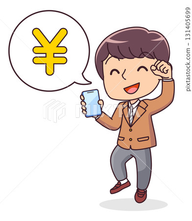 Illustration of a male student happy to check his deposit on his smartphone Illustration of a male student happy to check his deposit on his smartphone 131405699