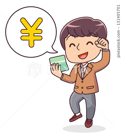 一名男學生高興地看到錢被存入他的存摺 131405701