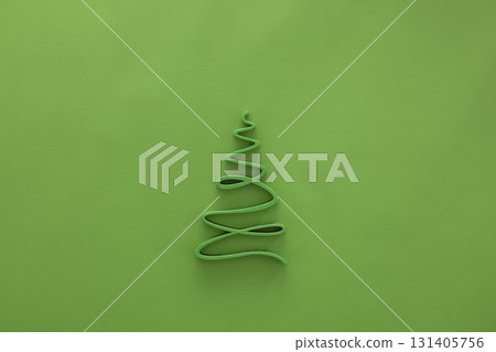 A simple green Christmas tree outline made of wire on a bright green background. The design is minimalistic and festive, suitable for holiday themes. A simple green Christmas tree outline made of wire on a bright green background. The design is minimalistic and festive, suitable for holiday themes. 131405756