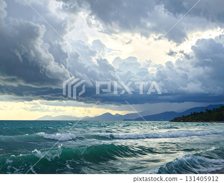 Sea thundercloud generation AI background 131405912