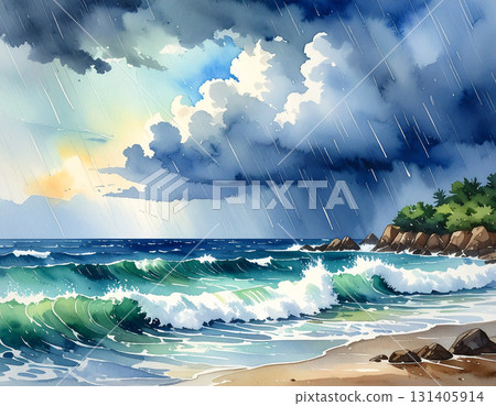 Sea thundercloud generation AI background 131405914
