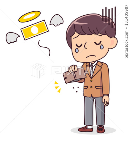 一名男學生因錢包空了而傷心的插圖 一名男學生因錢包空了而傷心的插圖 131405987