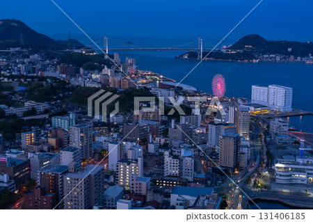 山口縣：關門大橋和關門海峽的夜景 131406185
