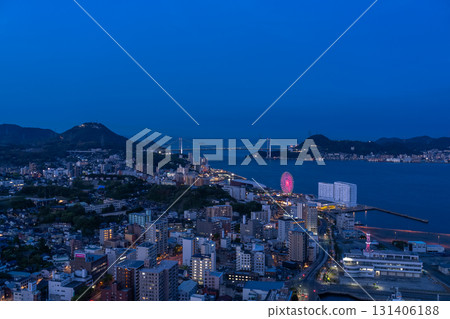 Yamaguchi Prefecture: Night view of the Kanmon Bridge and Kanmon Straits 131406188