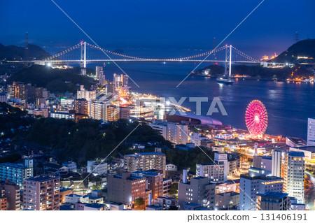 Yamaguchi Prefecture: Night view of the Kanmon Bridge and Kanmon Straits Yamaguchi Prefecture: Night view of the Kanmon Bridge and Kanmon Straits 131406191